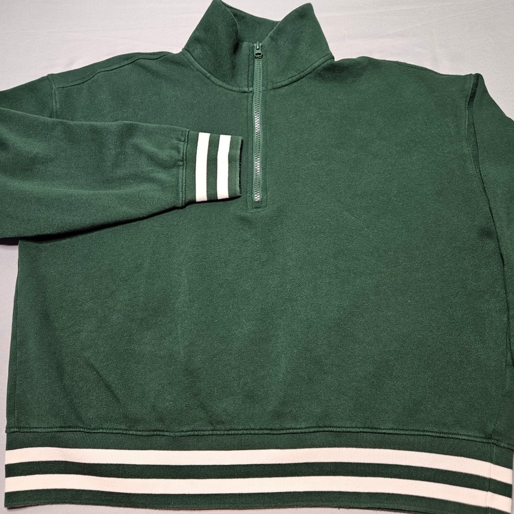Old Navy Quarter Zip Sweatshirt Womens Medium Green Varsity Stripe Pullover